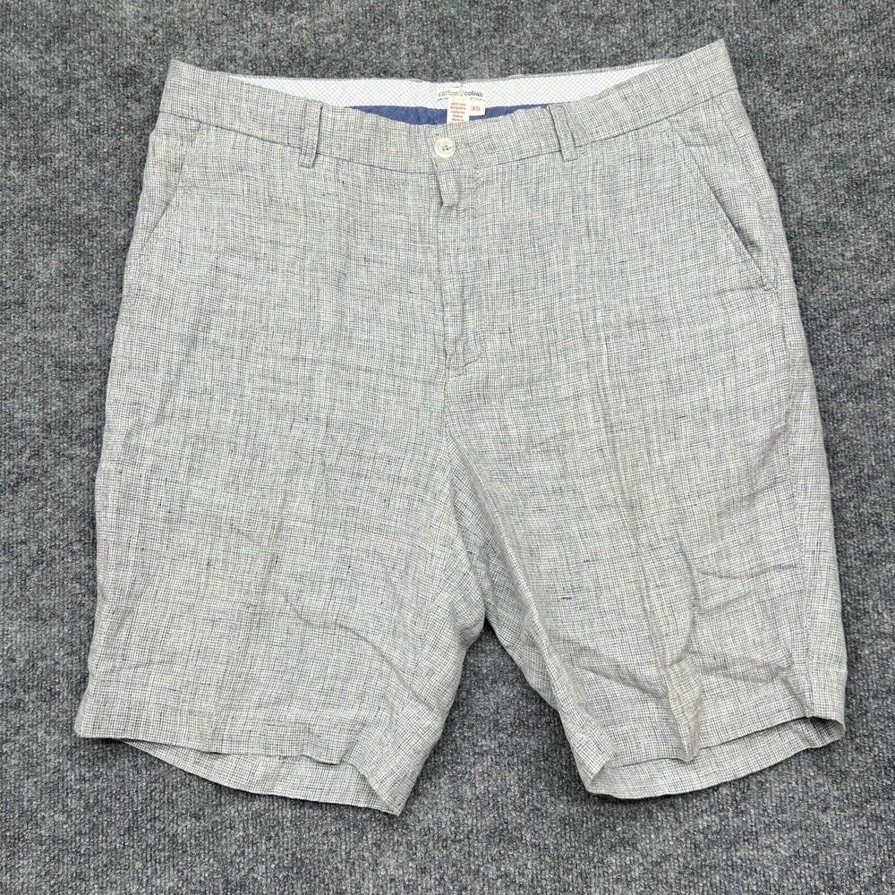 Carbon 2 Cobalt Shorts Men's 35 Linen Flat Front Casual Walking Gray